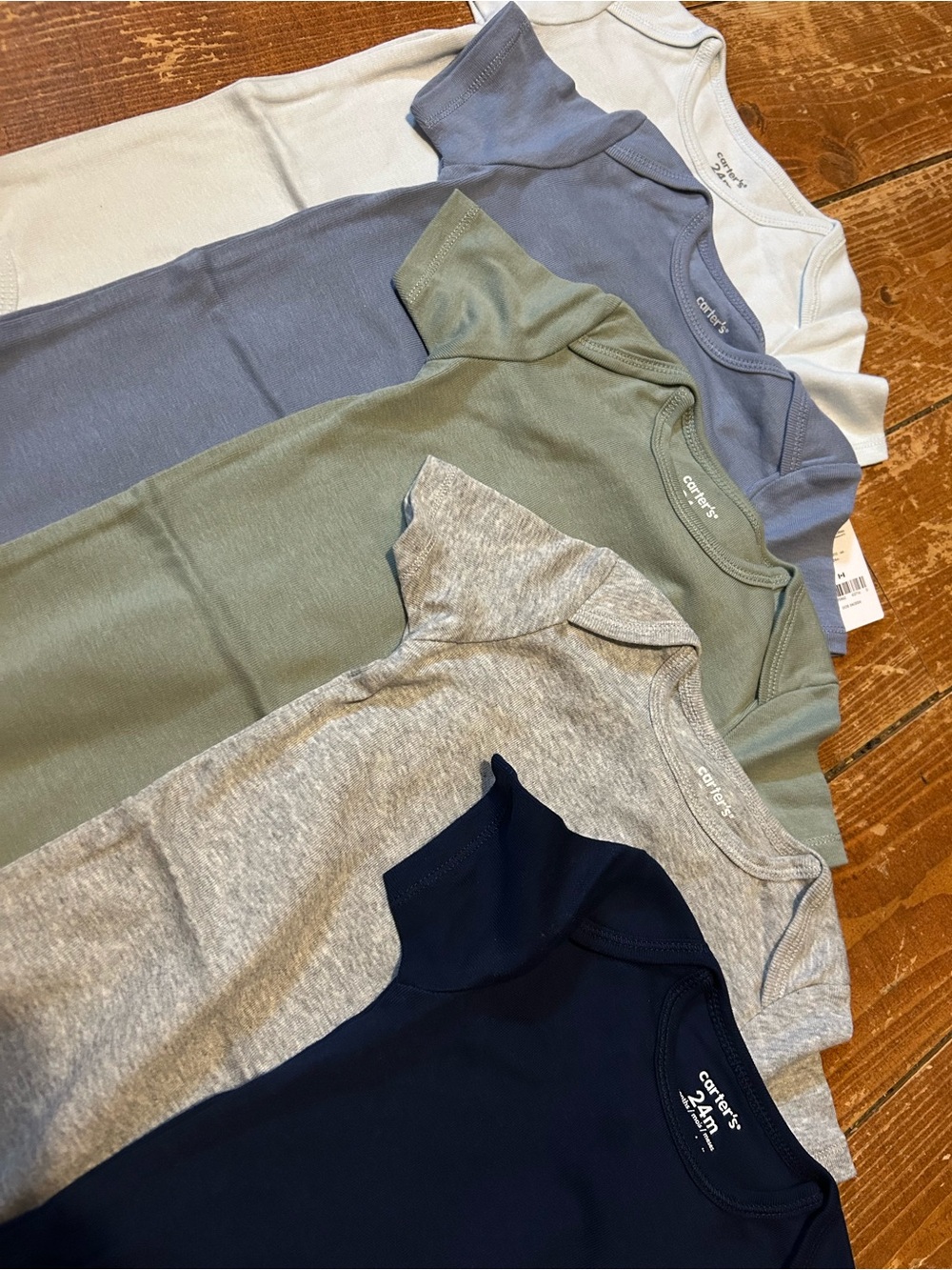 Carter's Solid Short-Sleeve Bodysuit Pack - White, Blue, Green, Gray, Navy - Picture 3 of 4